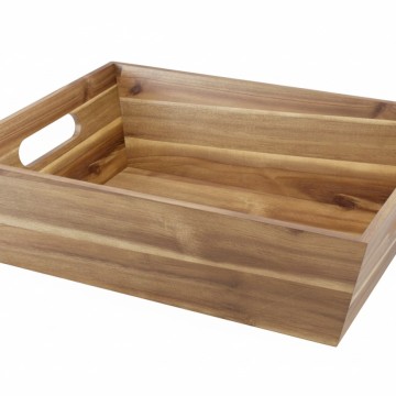 Tapered Acacia Wood Storage Bin with Integrated Handles - Versatile Organization Solution